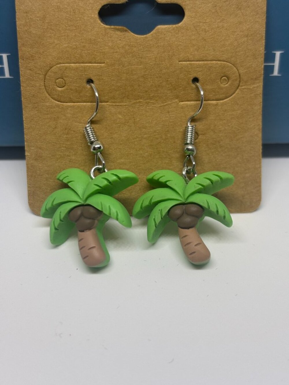 Palm Tree Dangle Earrings - Green & Brown Resin